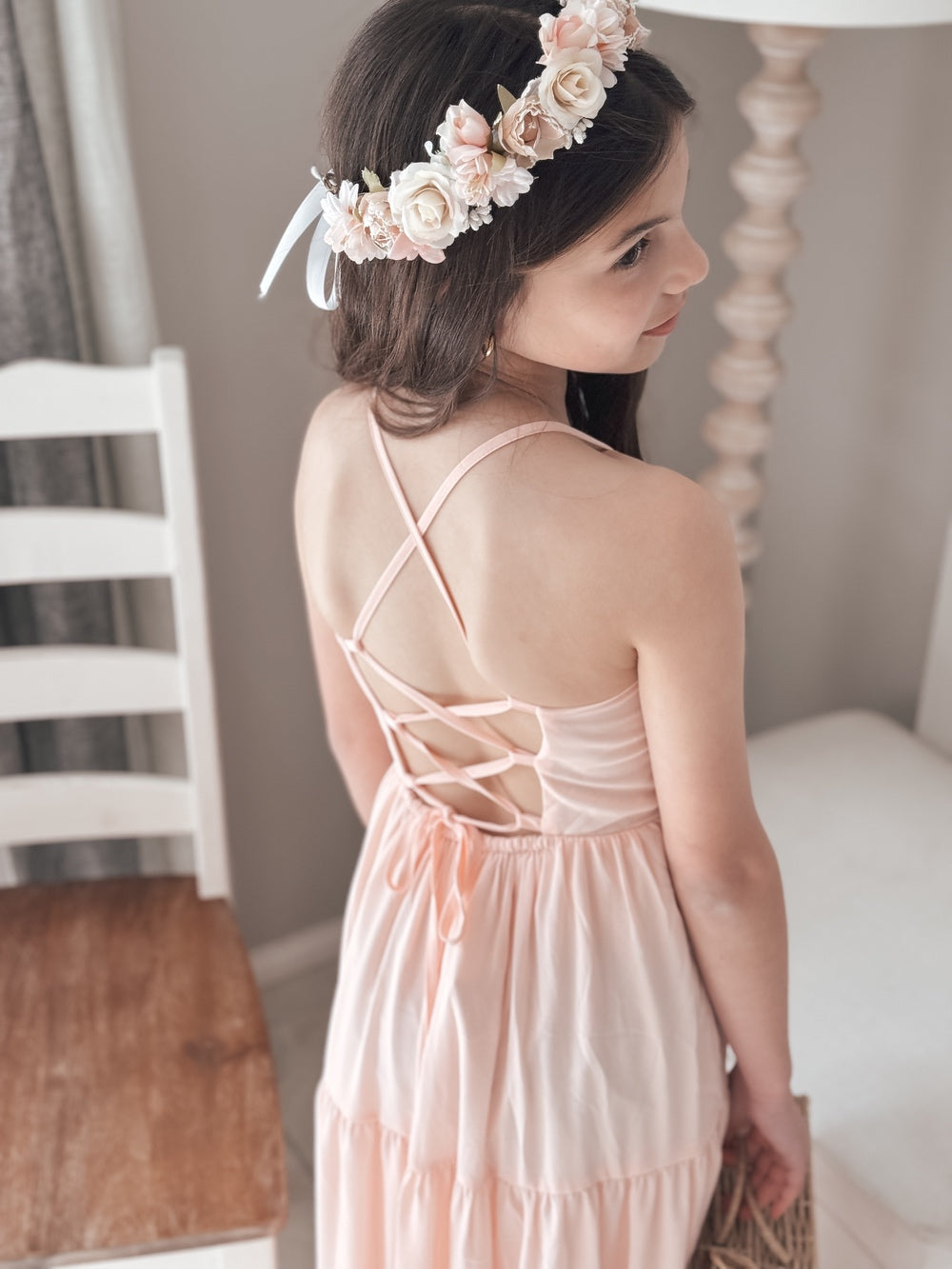 Clara Chiffon Mädchen Maxikleid Pfirsich