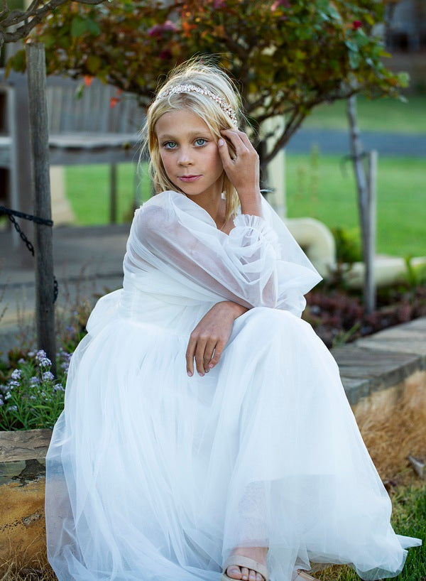 Ellie Long Sleeve Girls White Dress