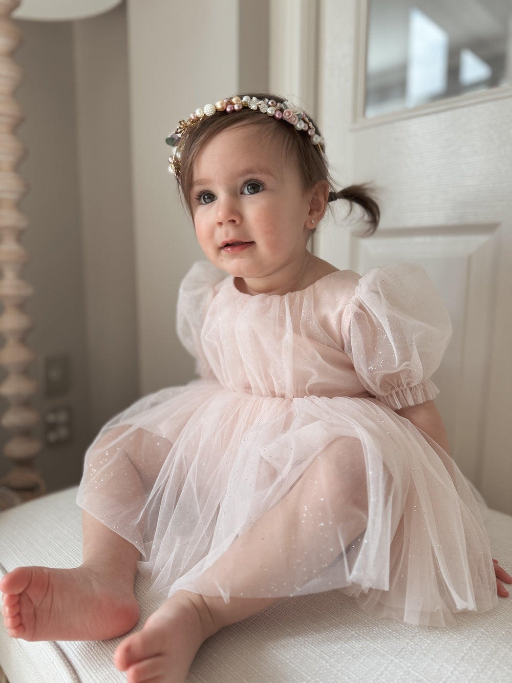 Nina Sparkle Peach Baby Girls Romper