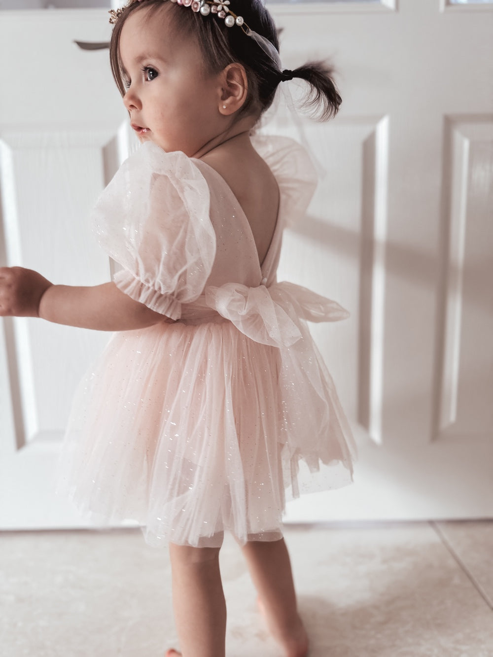 Nina Sparkle Peach Baby Girls Romper