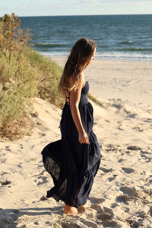 Clara Chiffon-Maxikleid für Mädchen, Indigoblau